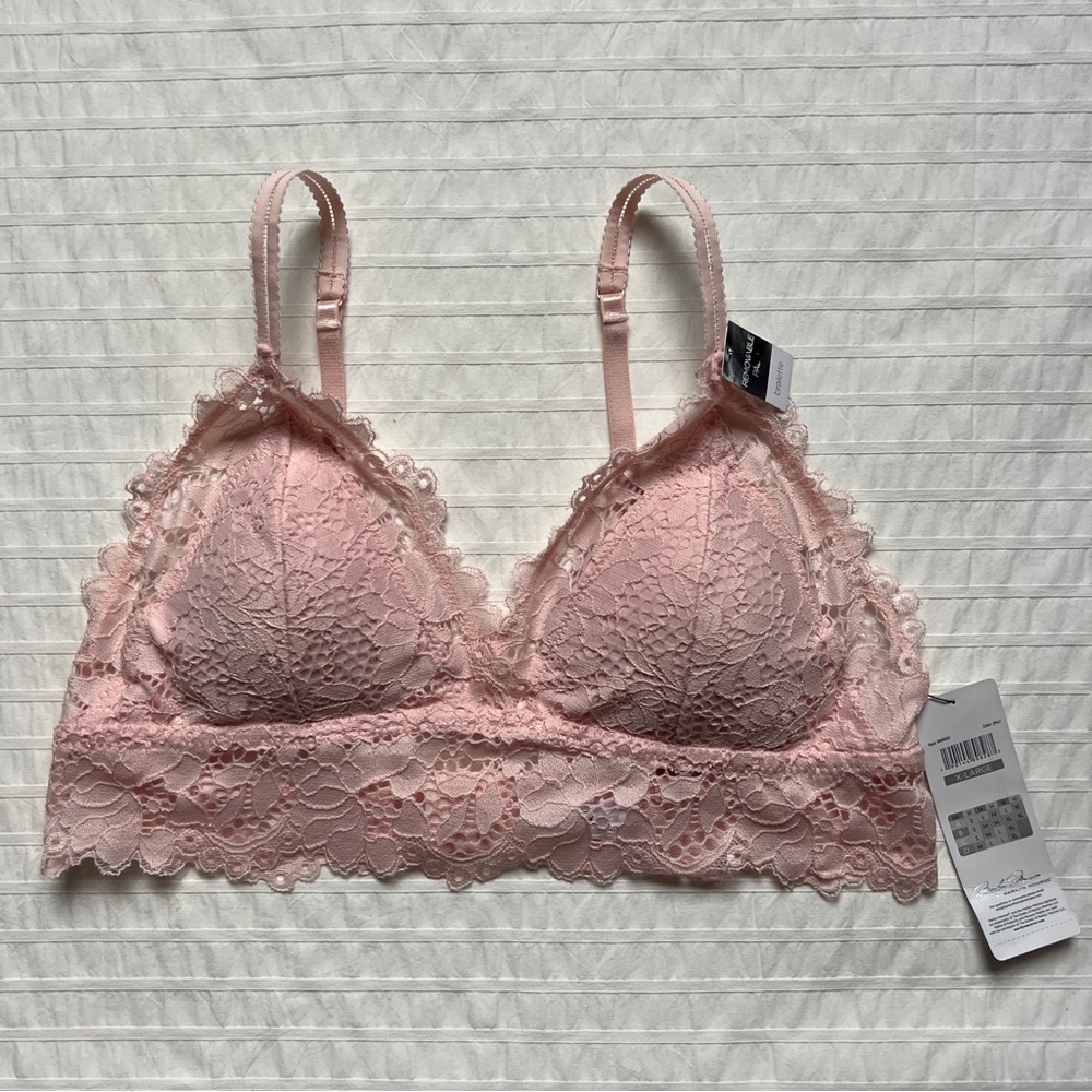 NWT Marilyn Monroe Pastel Pink Lace Bralette with Removable Padding, XL